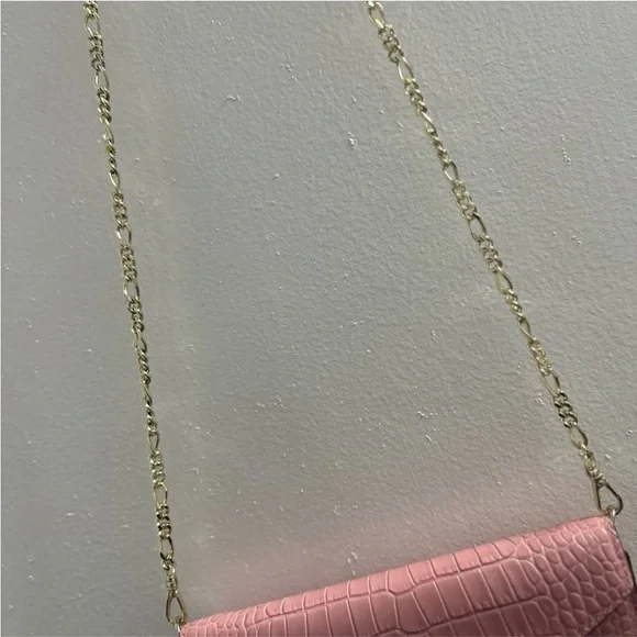 Strathberry Pink Croc-Embossed Bag with Gold Chain - Picture 4 of 15